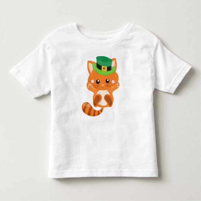 Saint patrick's day, Orange Katt, Leprechaun Hat T Shirt (Framsida)
