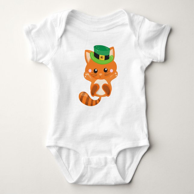 Saint patrick's day, Orange Katt, Leprechaun Hat T Shirt (Framsida)