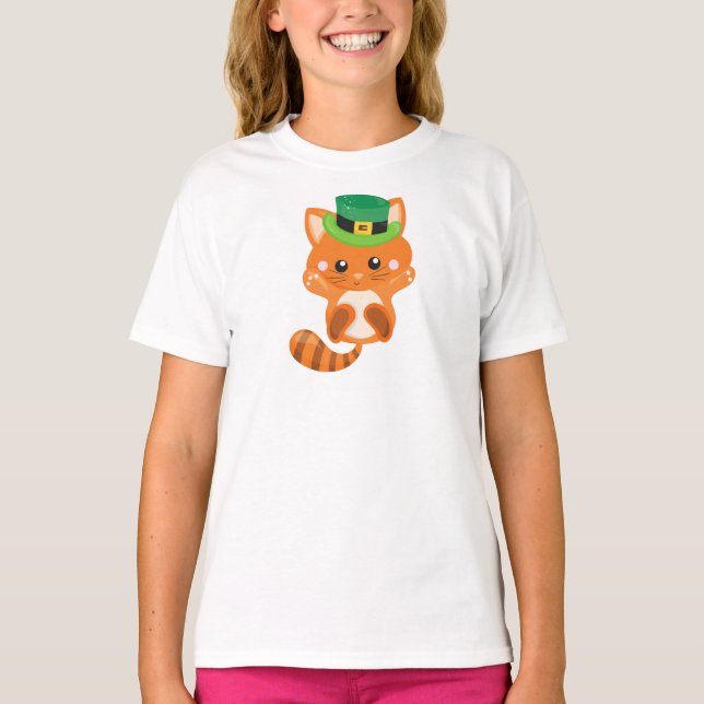 Saint patrick's day, Orange Katt, Leprechaun Hat T Shirt (Framsida)