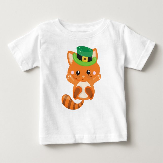 Saint patrick's day, Orange Katt, Leprechaun Hat T Shirt (Framsida)
