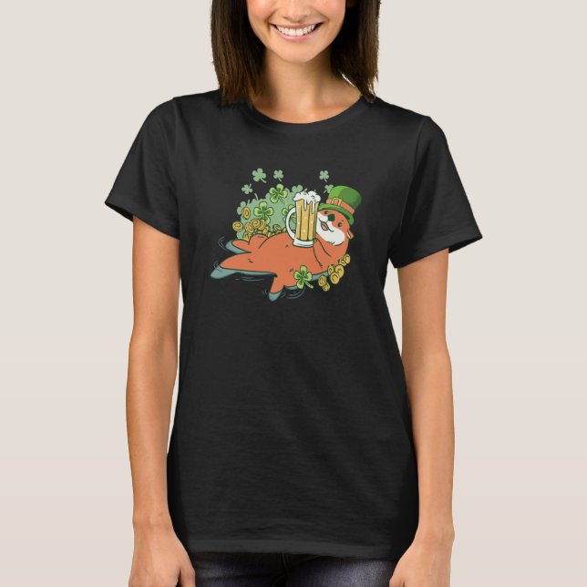 Saint Patricks Day Otter Animal Kids Shamrock T Shirt (Framsida)