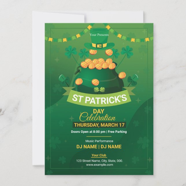 Saint Patrick's Day Party Invitation Flyer Inbjudningar (Framsida)