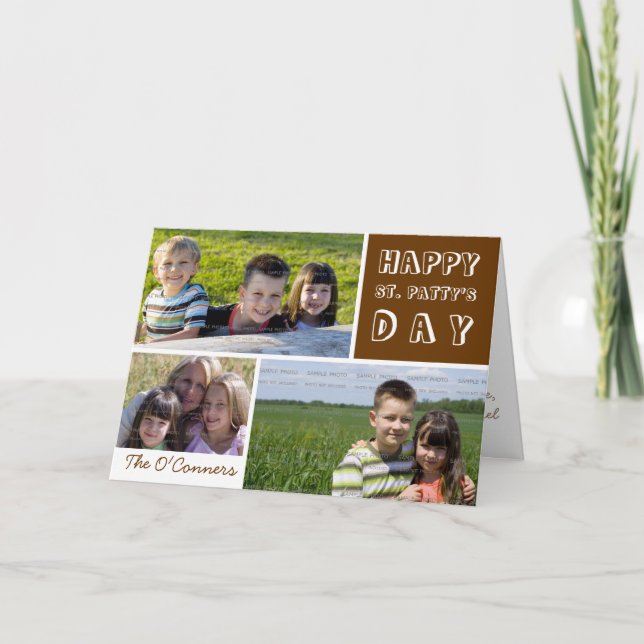 Saint Patricks Day Photo Collage Grönt Shamrock Kort (Framsida)