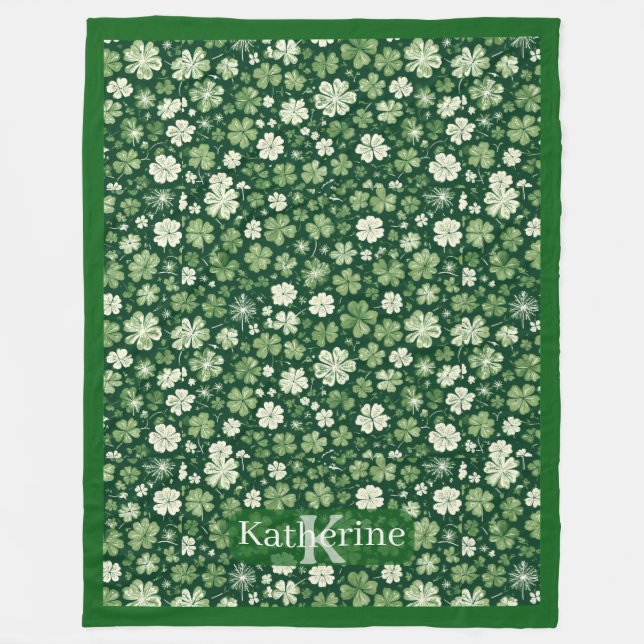 Saint Patricks Day Regnande Shamrock 4-Bladig Klöv Fleecefilt (Framsidan)