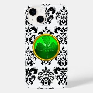SAINT PATRICK'S DAY SHAMROCK BLACK WHITE DAMASK