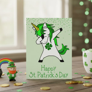 Saint Patrick's Day Shamrock Dabba Enhörning Grön Vykort