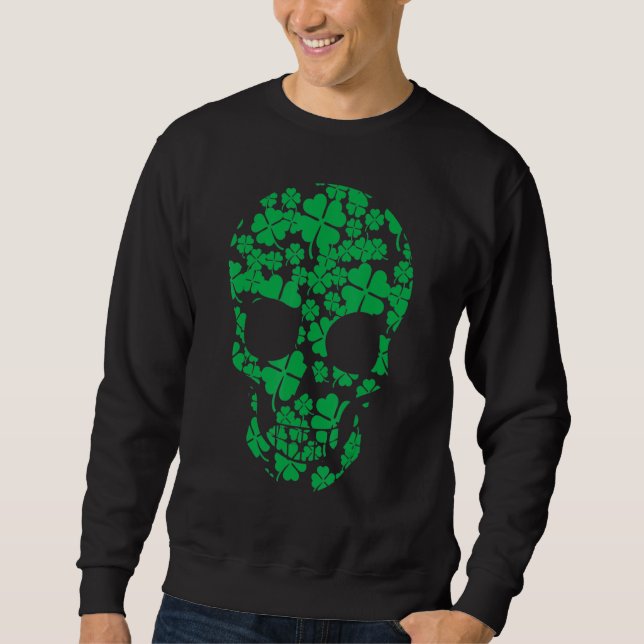 Saint Patrick's Day Shamrocks Skull Lång Ärmad Tröja (Framsida)