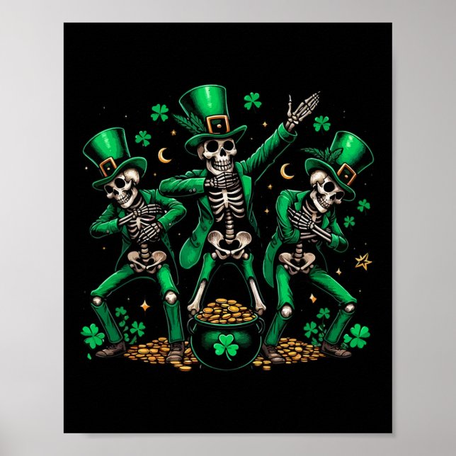 Saint patrick's day Skeleton Dancing Shamrock1 Poster (Framsidan)