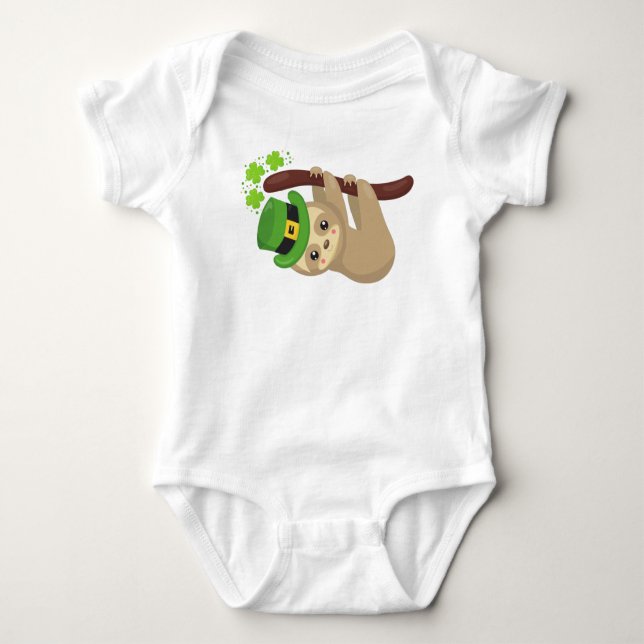 Saint patrick's day Sloth, Leprechaun Hat, Klöver T Shirt (Framsida)