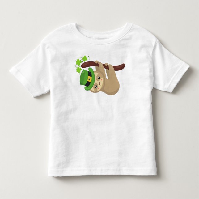 Saint patrick's day Sloth, Leprechaun Hat, Klöver T Shirt (Framsida)