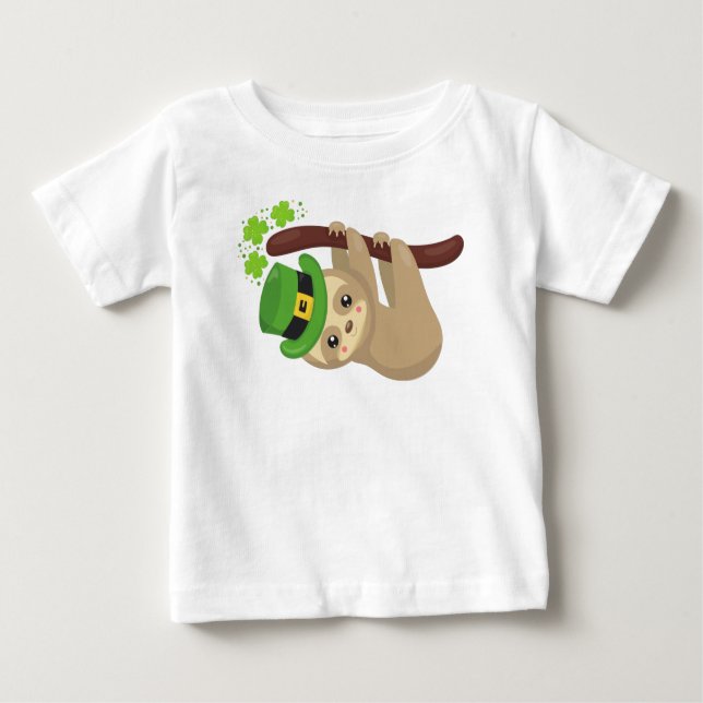 Saint patrick's day Sloth, Leprechaun Hat, Klöver T Shirt (Framsida)