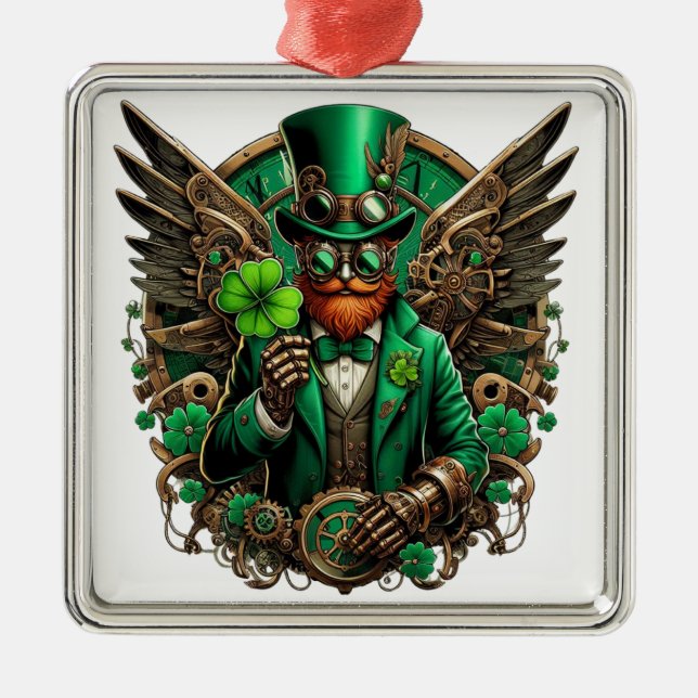 Saint patrick's day steampunk klöver julgransprydnad metall (Framsidan)