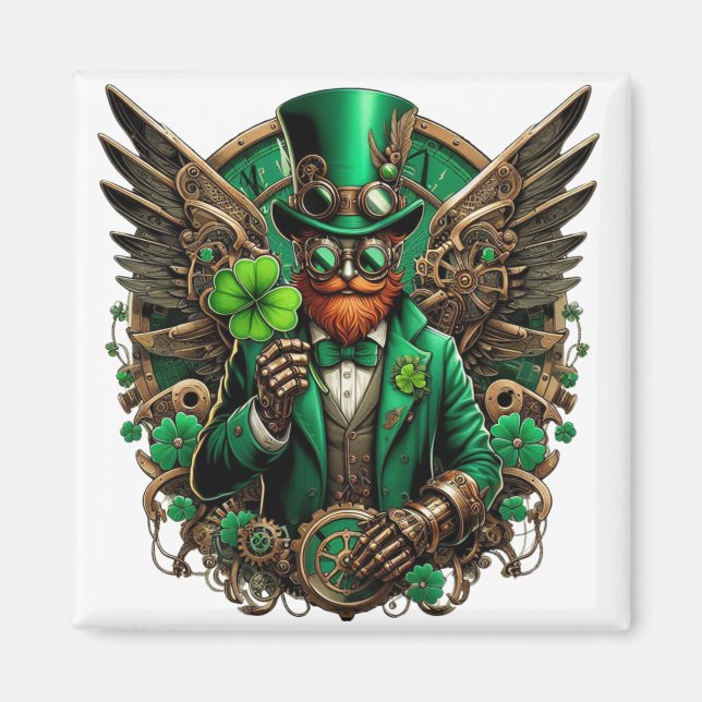 Saint patrick's day steampunk klöver magnet (Framsidan)