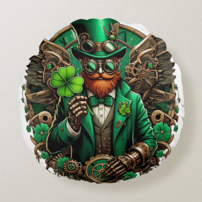 Saint patrick's day steampunk klöver rund kudde (Framsidan)