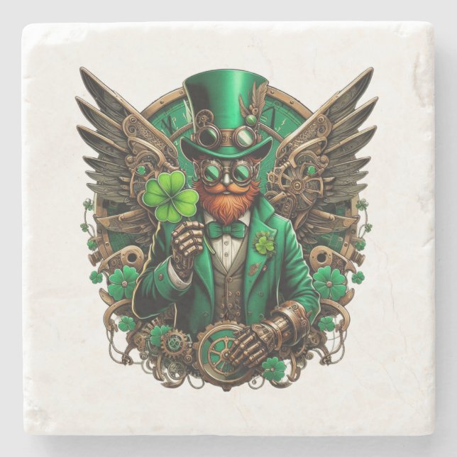 Saint patrick's day steampunk klöver stenunderlägg (Framsidan)