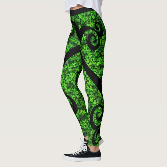 Saint patrick's daydansen virvlar runt klöverfält leggings (Vänster)