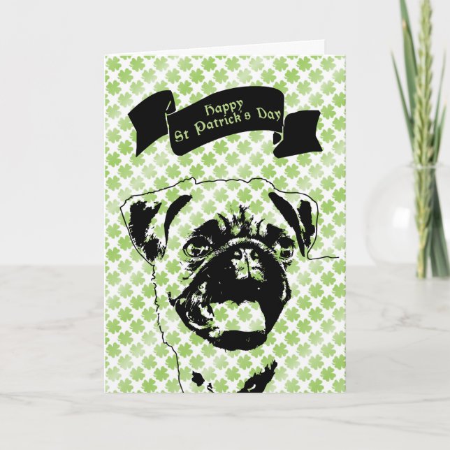 Saint Patricks - Pug Silhouette Kort (Framsida)