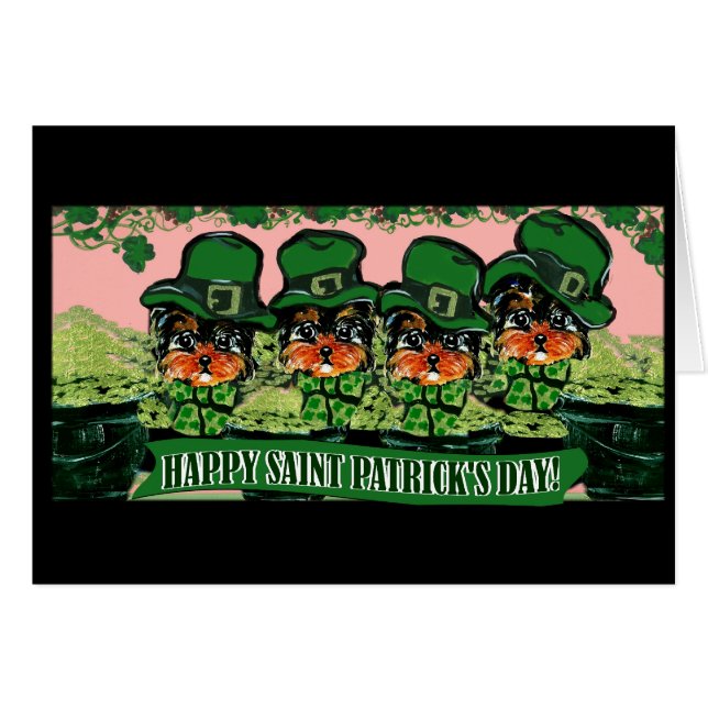 Saint Patty Yorkie Poos Hälsningskort (Framsidan Horizontal)
