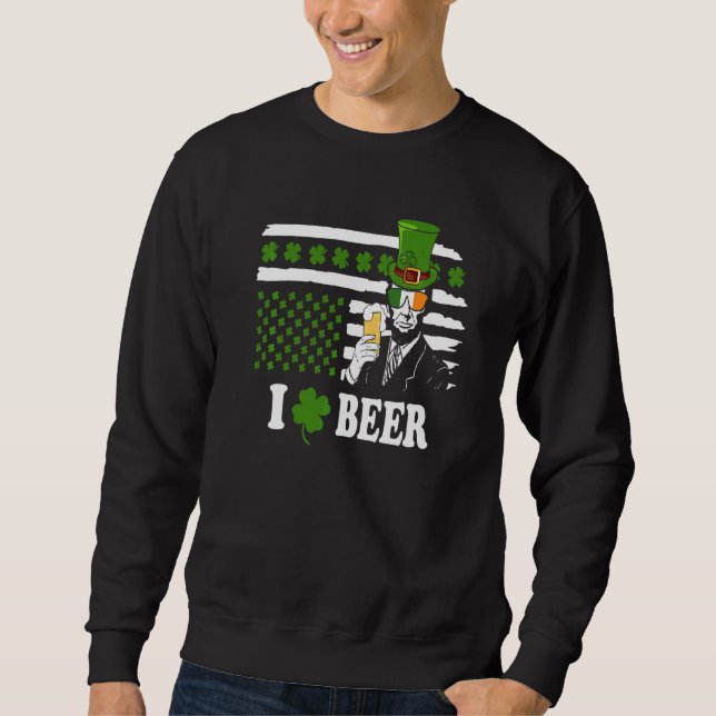 Saint Pattys Tee & Irish Day Abraham Lincoln Beer Lång Ärmad Tröja (Framsida)