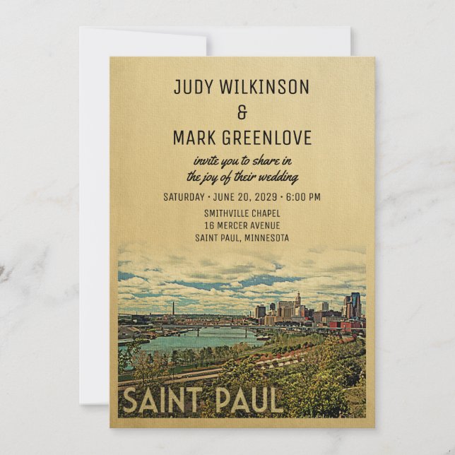 Saint Paul Bröllopsinbjudan Vintage Mid-Century Inbjudningar (Framsida)