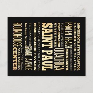 Saint Paul City i Minnesota State Typography Art Vykort