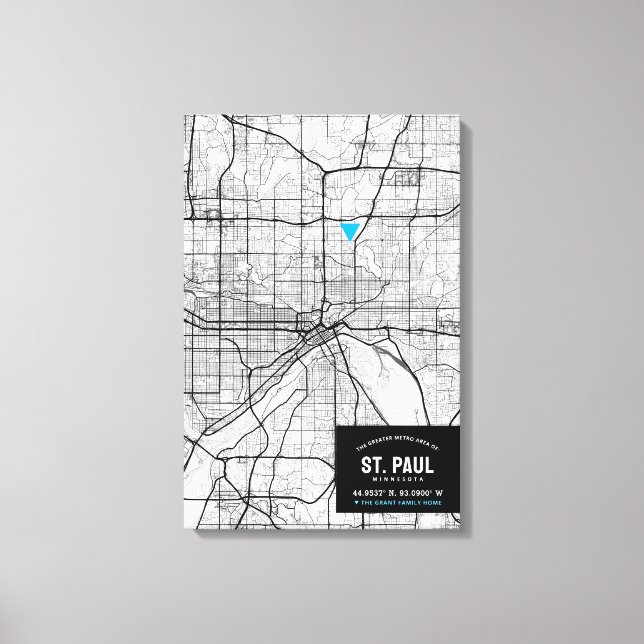 Saint Paul City Karta + markera din plats Canvastryck (Framsida)