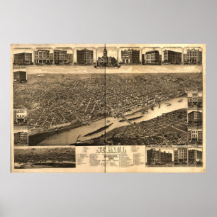 Saint Paul Minnesota 1883 Antique Panoramic Karta Poster