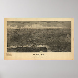 Saint Paul Minnesota 1887 Antique Panoramic Karta Poster
