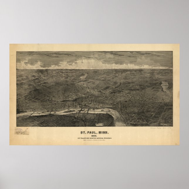 Saint Paul Minnesota 1887 Antique Panoramic Karta Poster (Framsidan)