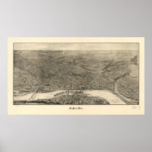 Saint Paul Minnesota 1906 Antique Panoramic Karta Poster