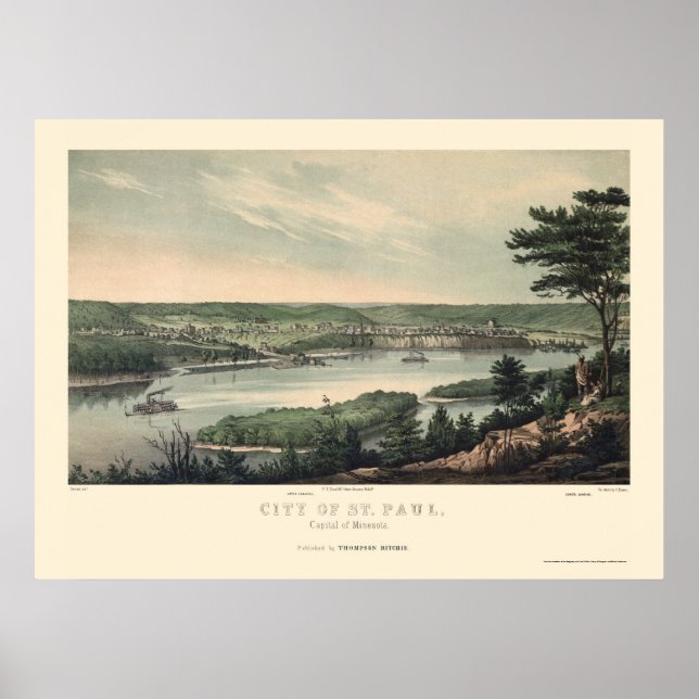 Saint Paul, MN Panoramic Karta - 1853 Poster (Framsidan)