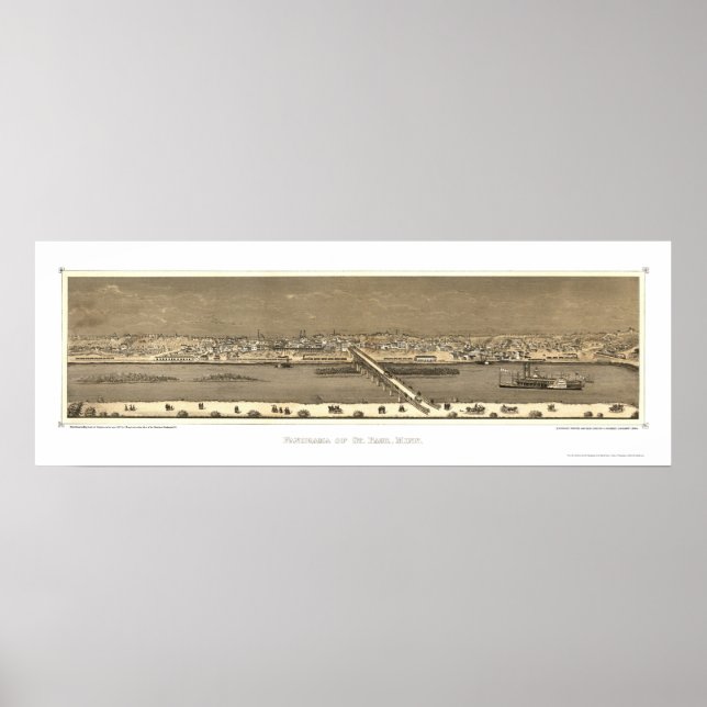 Saint Paul, MN Panoramic Karta - 1873 Poster (Framsidan)
