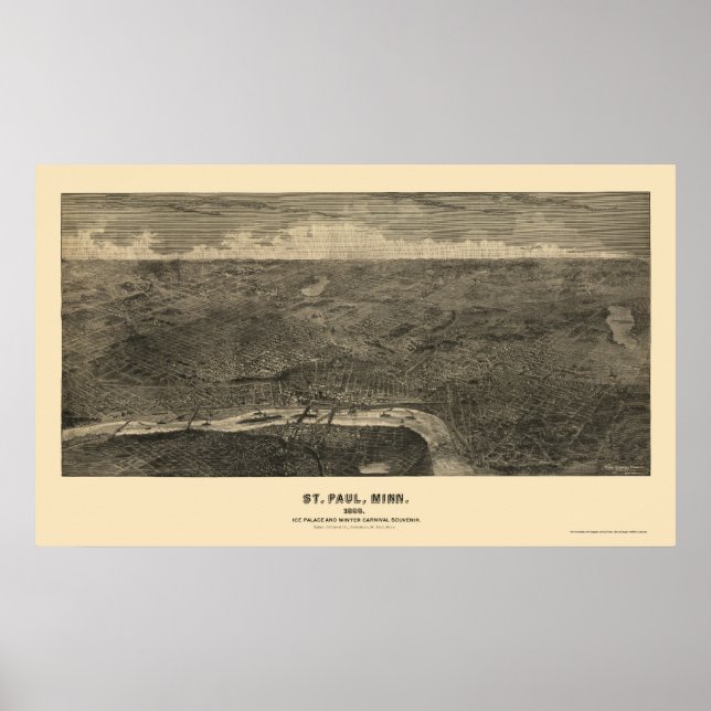 Saint Paul, MN Panoramic Karta - 1888 Poster (Framsidan)