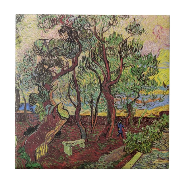Saint Paul-sjukhuset och trädgården av Vincent van Kakelplatta (Framsidan)