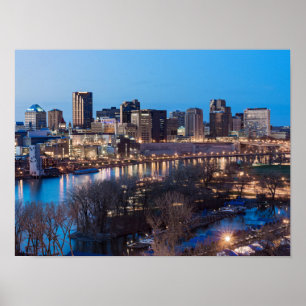 saint paul skyline och riverfront nattetid poster