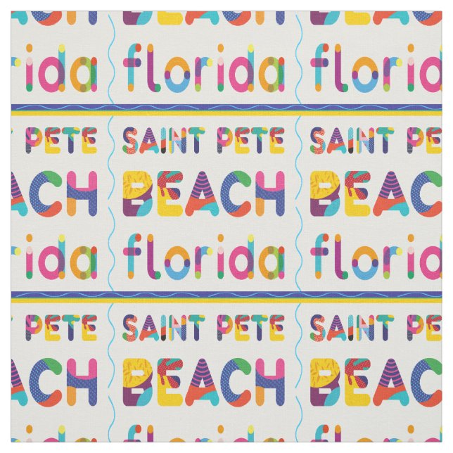 Saint Pete Beach, Florida. Färglös text Mönster Tyg (Provkarta)