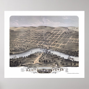 Saint Peter, MN Panoramic Karta - 1870 Poster