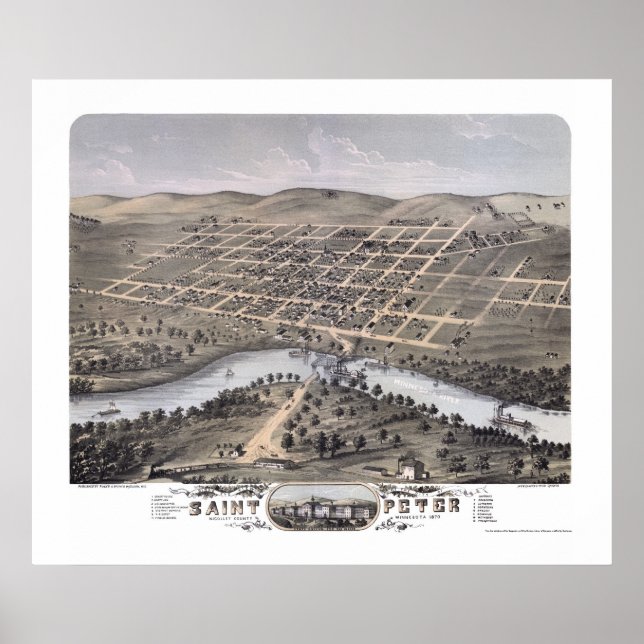 Saint Peter, MN Panoramic Karta - 1870 Poster (Framsidan)