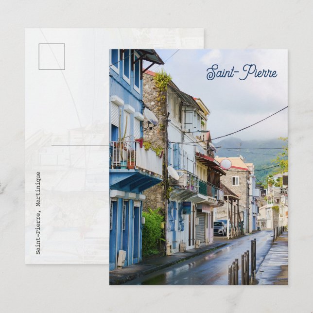 Saint-Pierre Martinique Historisk Färgrik Stad Vykort (Fram/baksida)