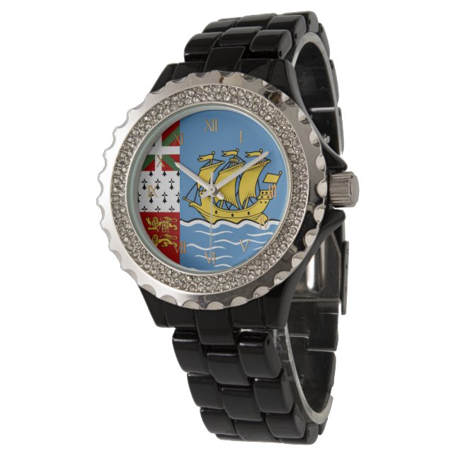 Saint Pierre och Miquelon flagga Armbandsur (Vinklad)