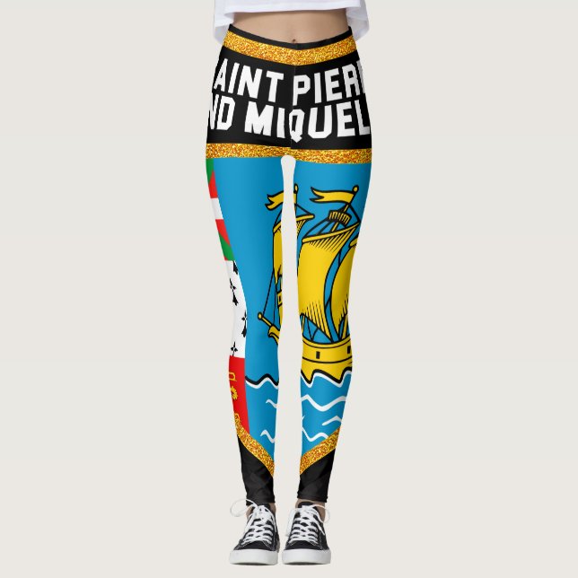 Saint Pierre och Miquelon Flagga Leggings (Framsida)