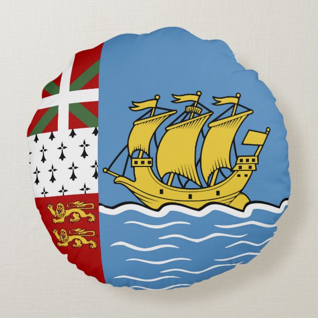 Saint Pierre och Miquelon flagga Rund Kudde (Baksidan)