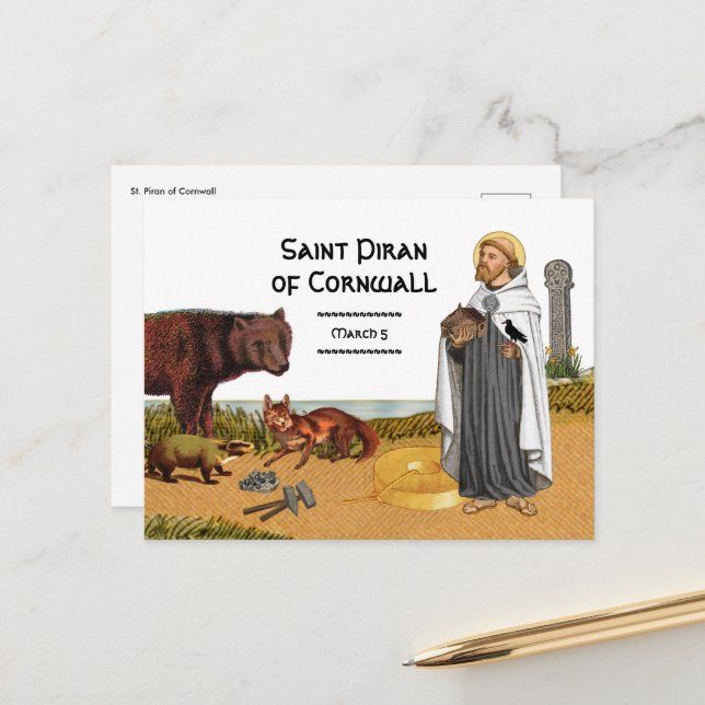 Saint Piran of Cornwall (SAE 01) vykort (Fram/Back In Situ)