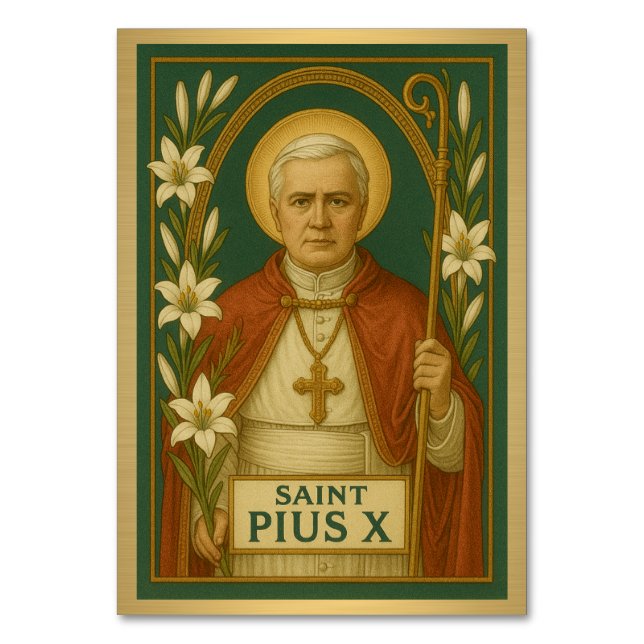 Saint Pius X-katolskt Bröllop Bord-kort Bordsnummer (Framsidan)