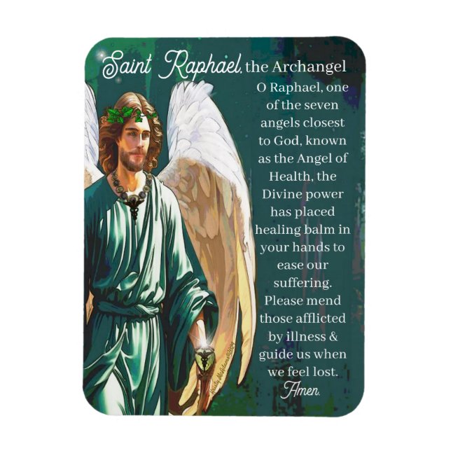 Saint Raphael Archangel Healer Angel Art Prayer Magnet (Vertikal)