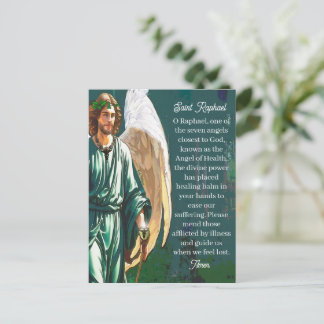 Saint Raphael Healing Archangel Angel Prayer Blank Vykort
