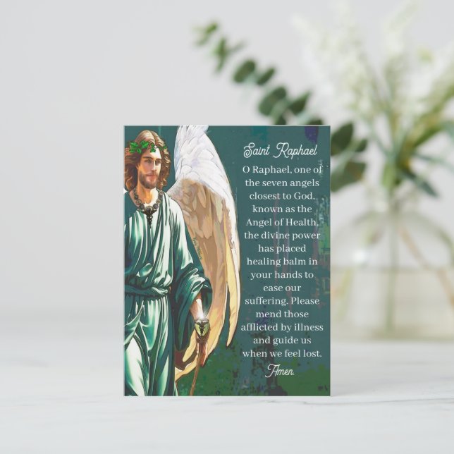Saint Raphael Healing Archangel Angel Prayer Blank Vykort (Stående Fram)