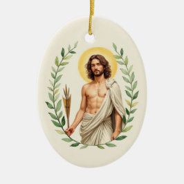 Saint Sebastian God's Peace and Blessings Scriptur Julgransprydnad Keramik