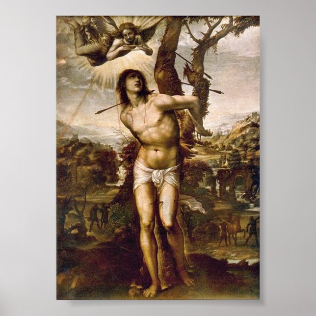 Saint Sebastian och Madonna med Saints av Il Sodom Poster (Framsidan)
