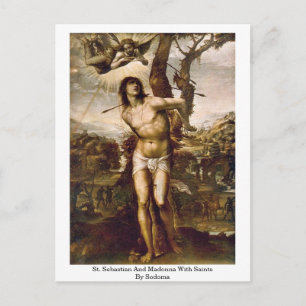 Saint Sebastian och Madonna med Saints av Sodoma Vykort